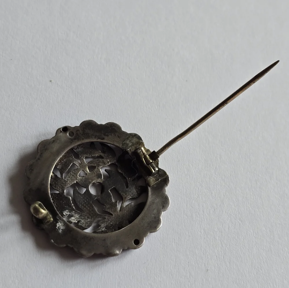 Antique floral brooch Victorian flowers silver tone cutout vintage old pin